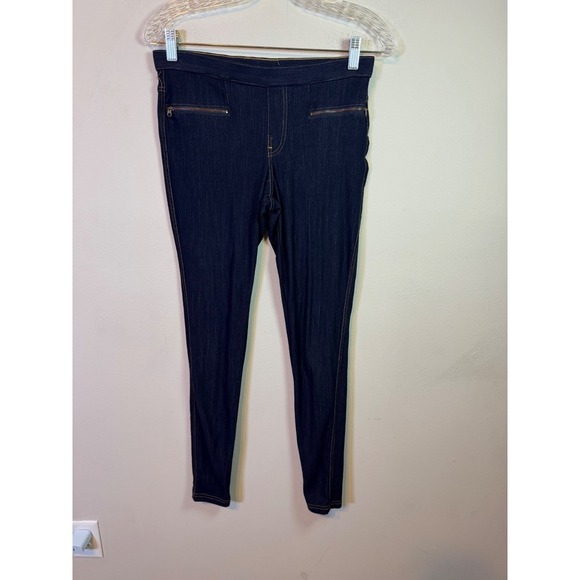 HUE Denim - HUE Womens Denim Leggings Stretch Faux Zipper Pockets Indigo Blue Size S
